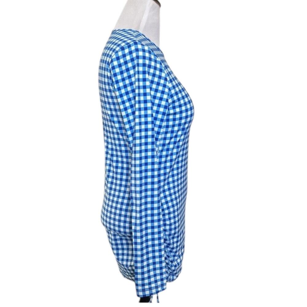 NWT Draper James X Lands End Blue Gingham Long Sleeve Tunic Rash Guard XS - Picture 3 of 6